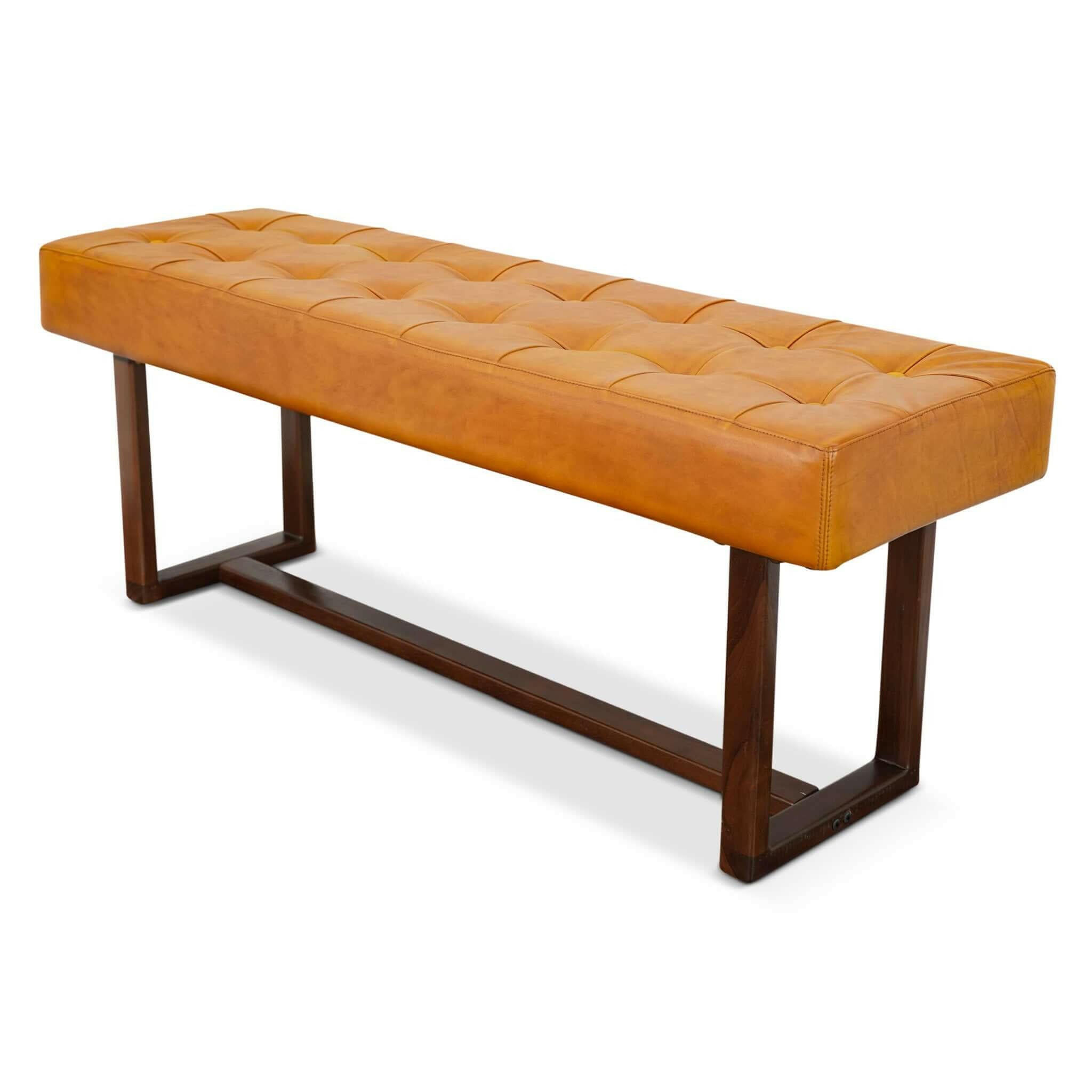 Cameron Tan Leather Bench.