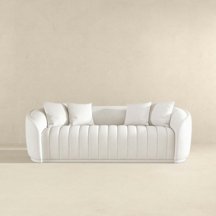 Markus Mid Century Modern Luxury Tight Back Boucle Couch In White.