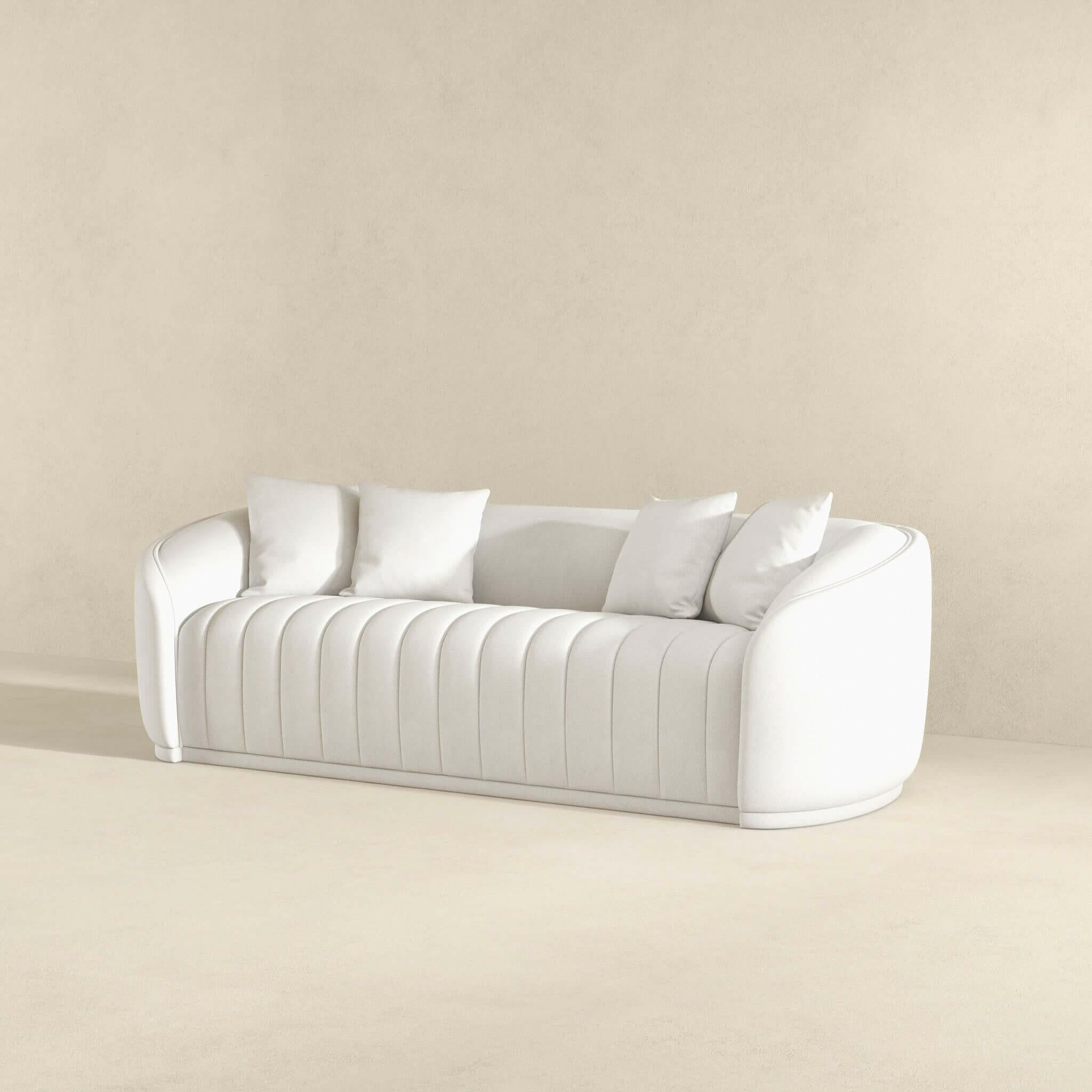 Markus Mid Century Modern Luxury Tight Back Boucle Couch In White.