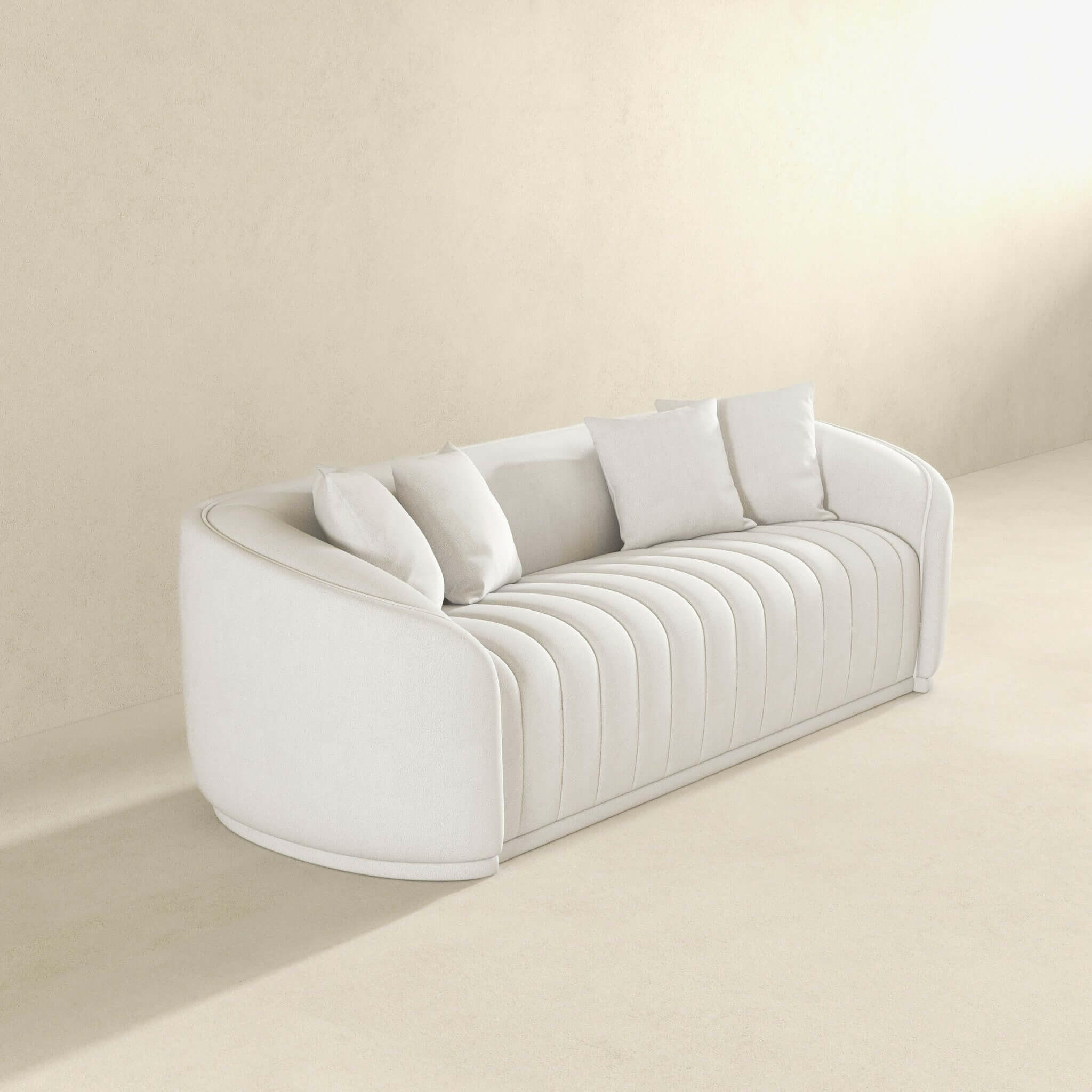 Markus Mid Century Modern Luxury Tight Back Boucle Couch In White.