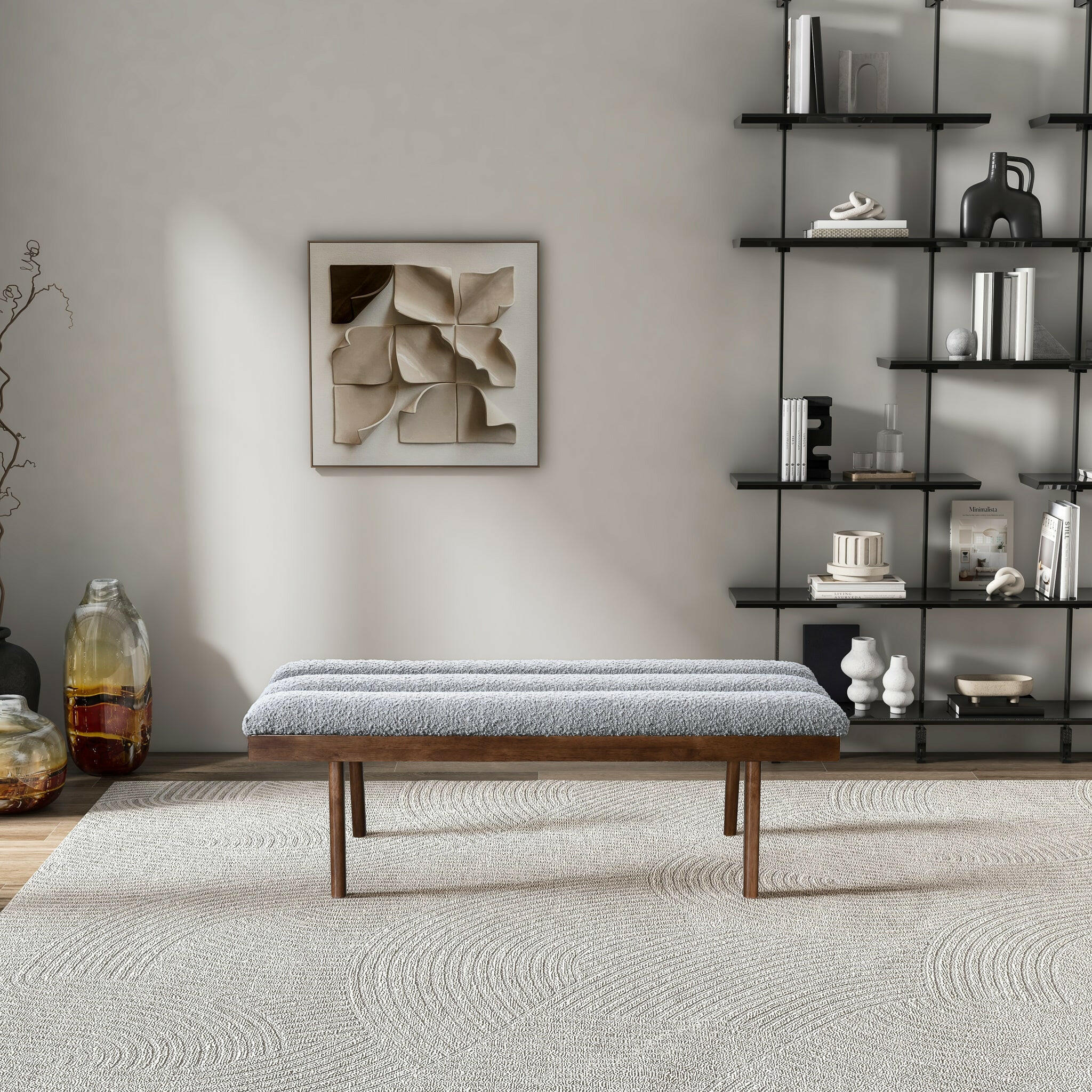 Troni Light Grey Boucle Bench.