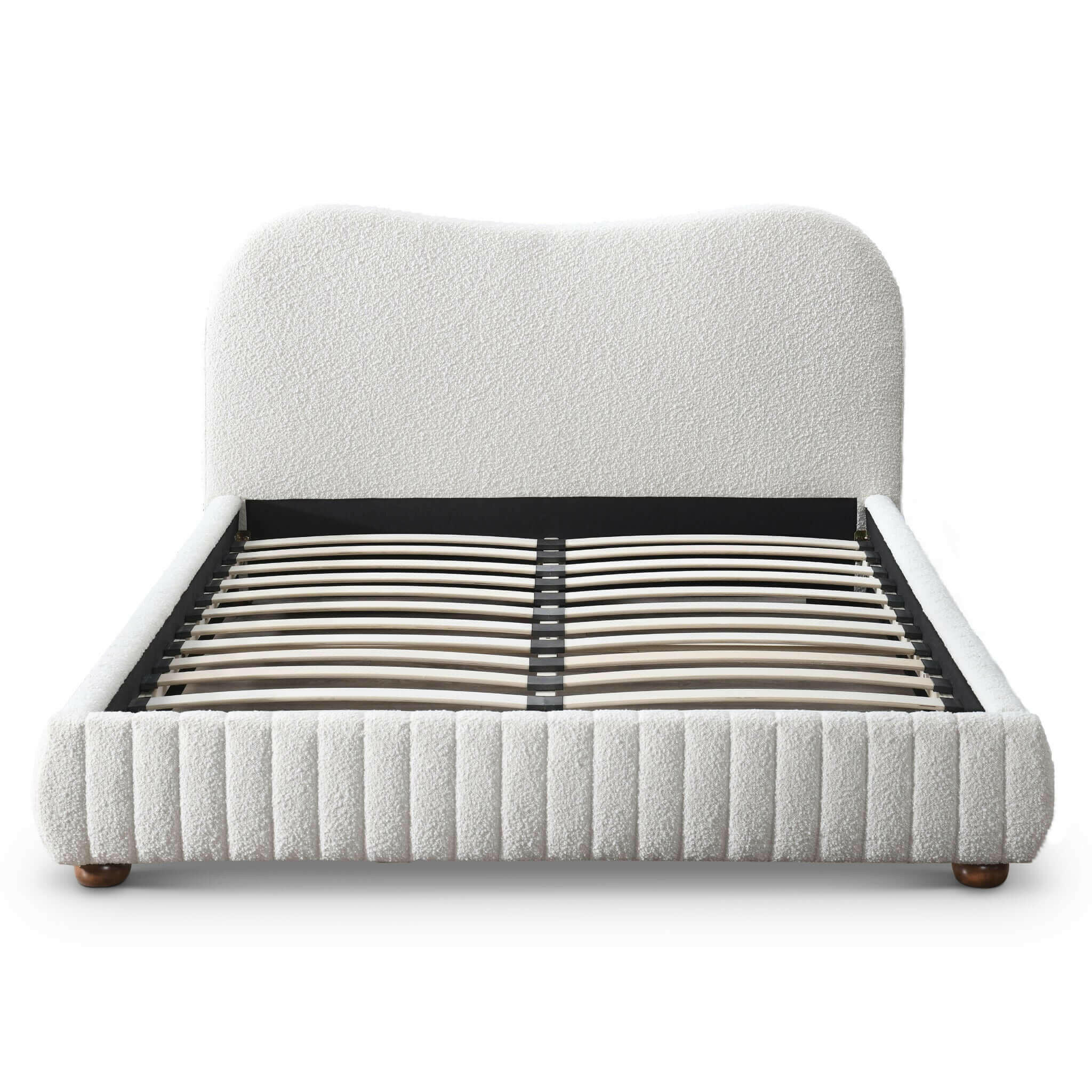 Norme Cream Boucle Upholstered Low Profile Queen Platform Bed.