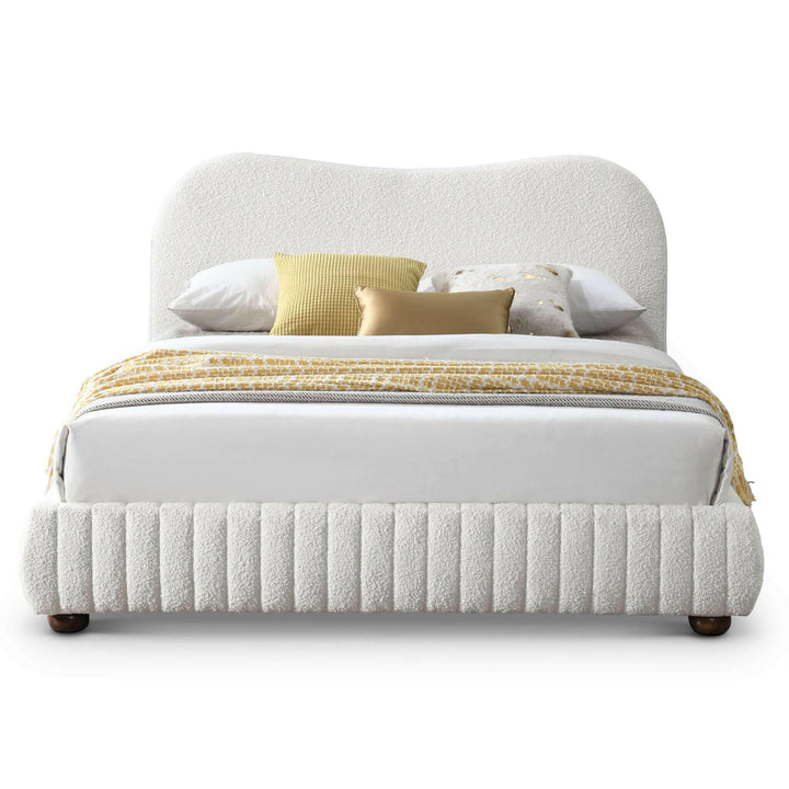 Norme Cream Boucle Upholstered Low Profile Queen Platform Bed.