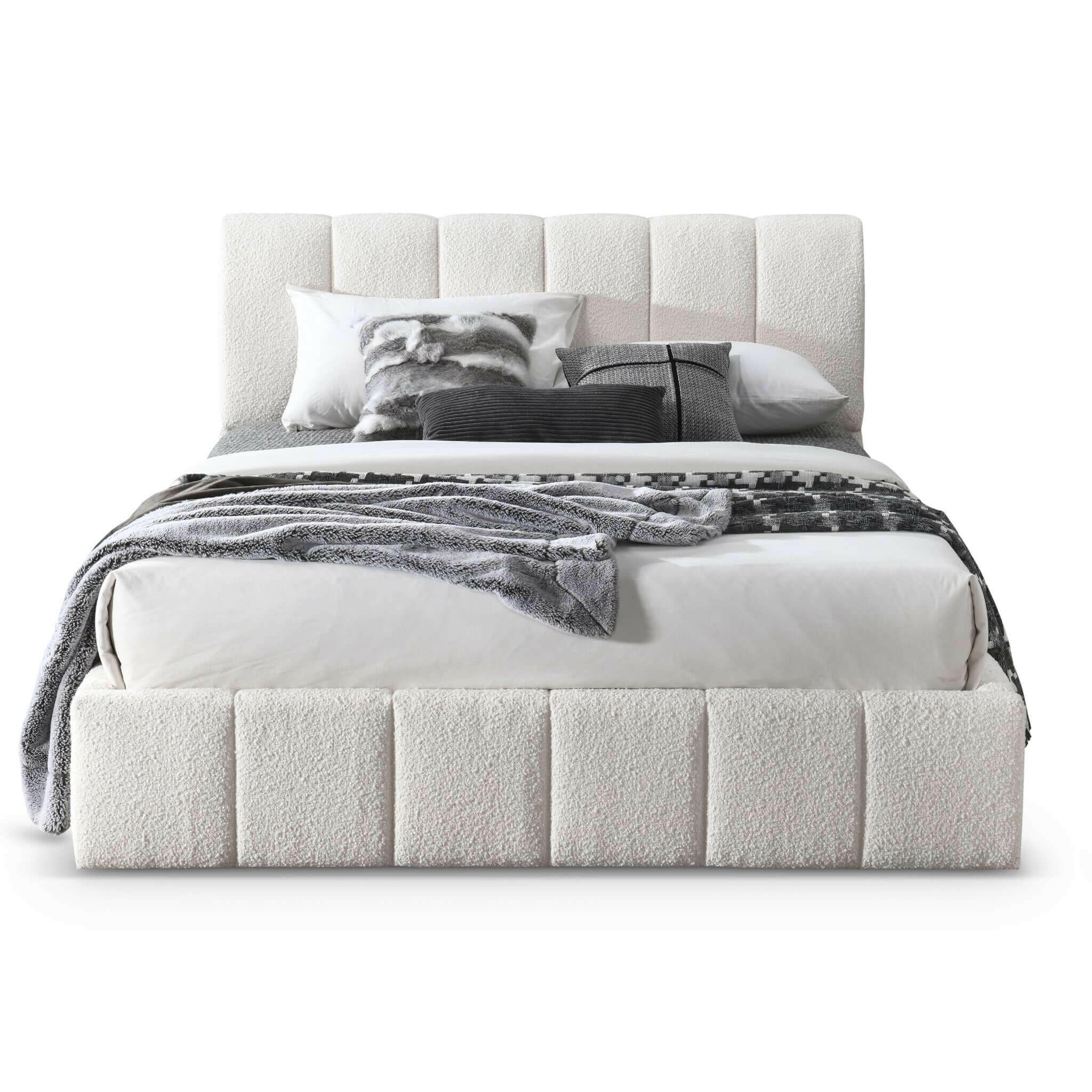 Hilar White Boucle King Platform Bed.