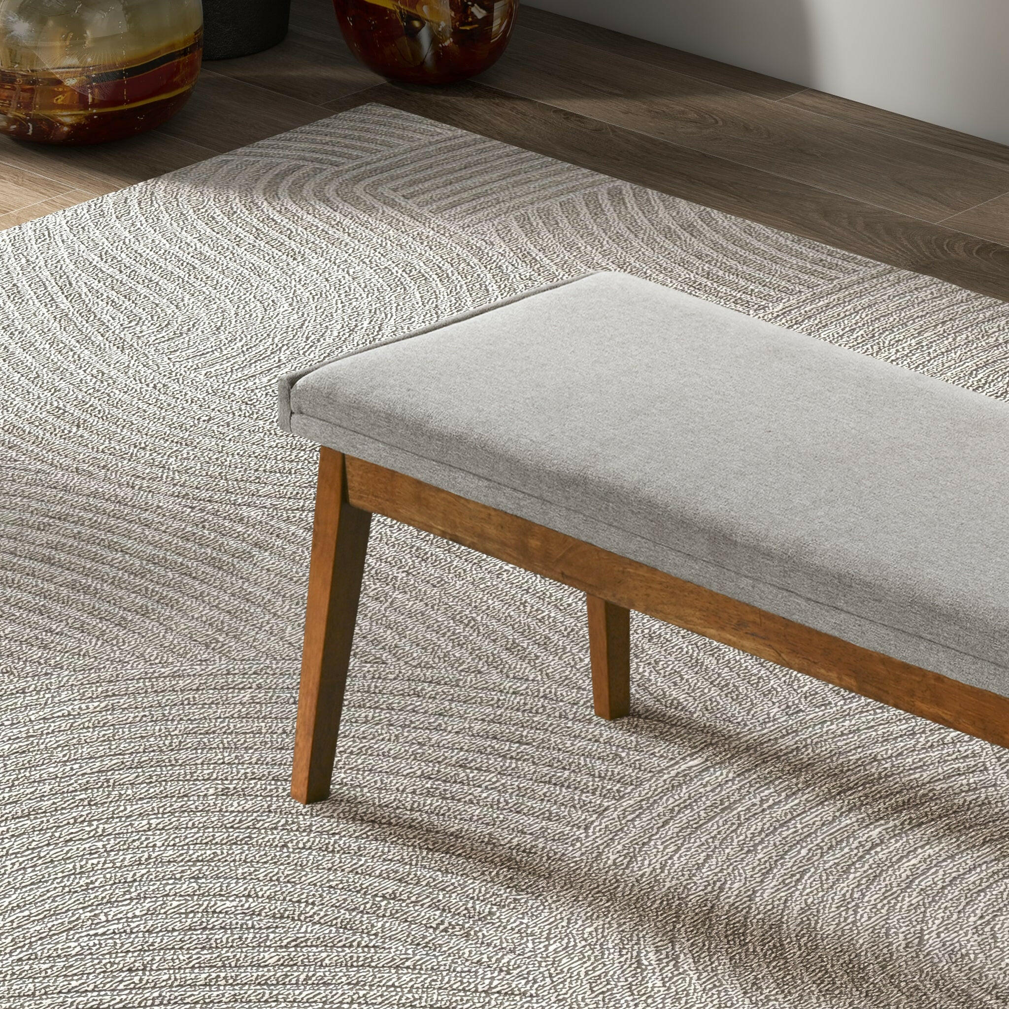 Warren Bench in Ash Grey Fabric.