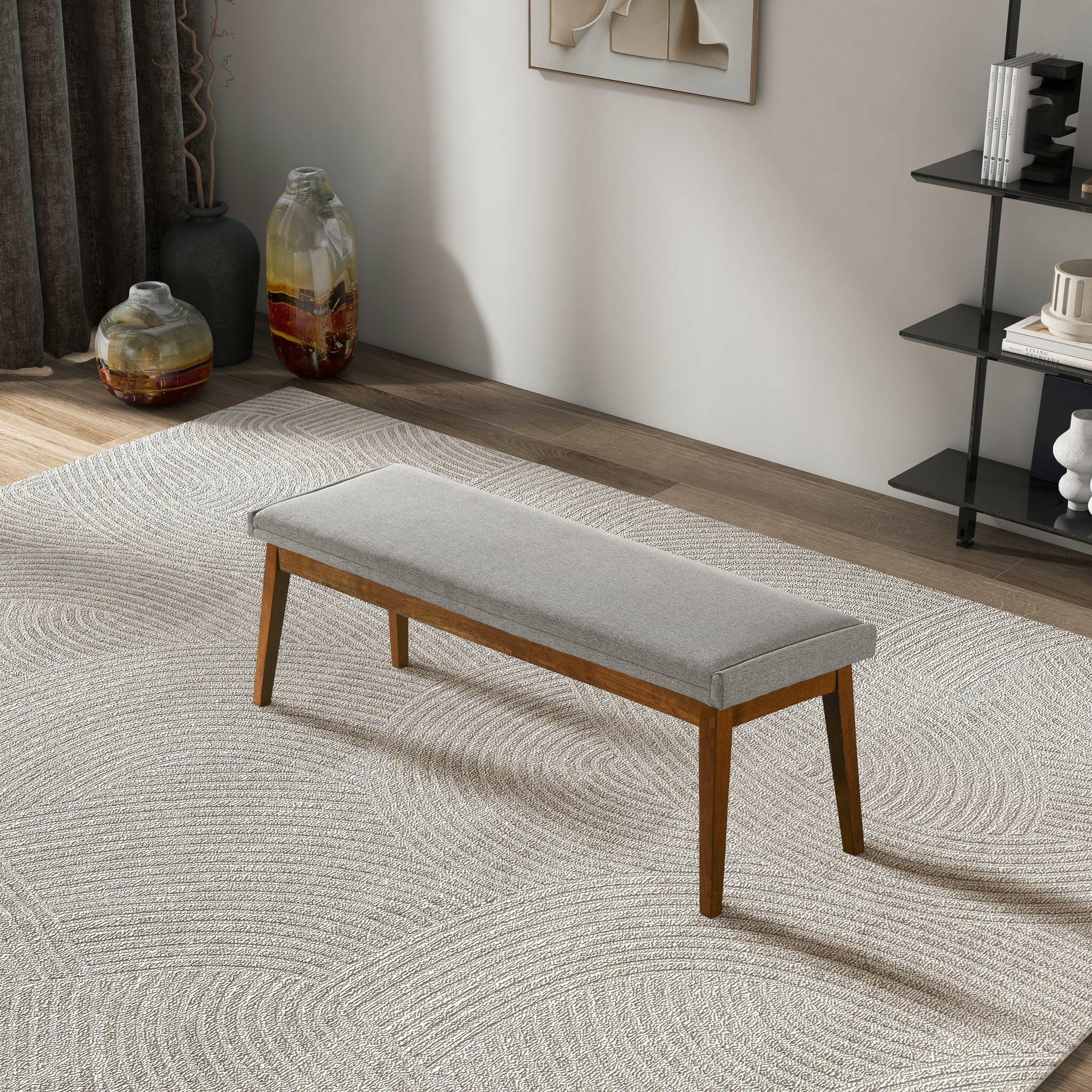 Warren Bench in Ash Grey Fabric.