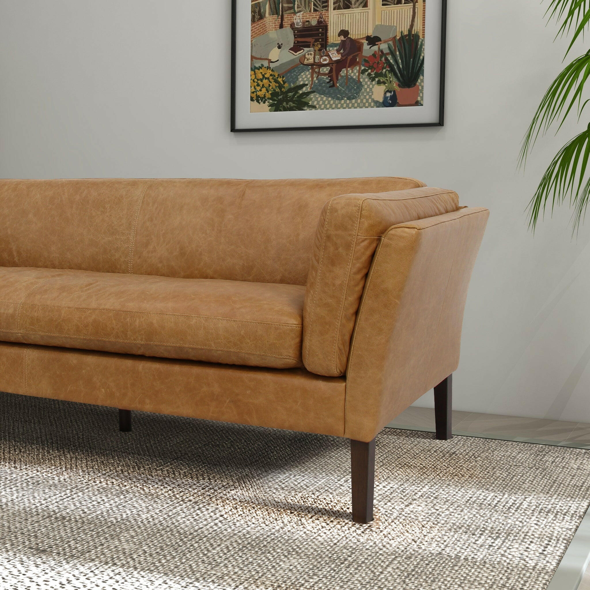 York Waxy Tan Leather Sofa.