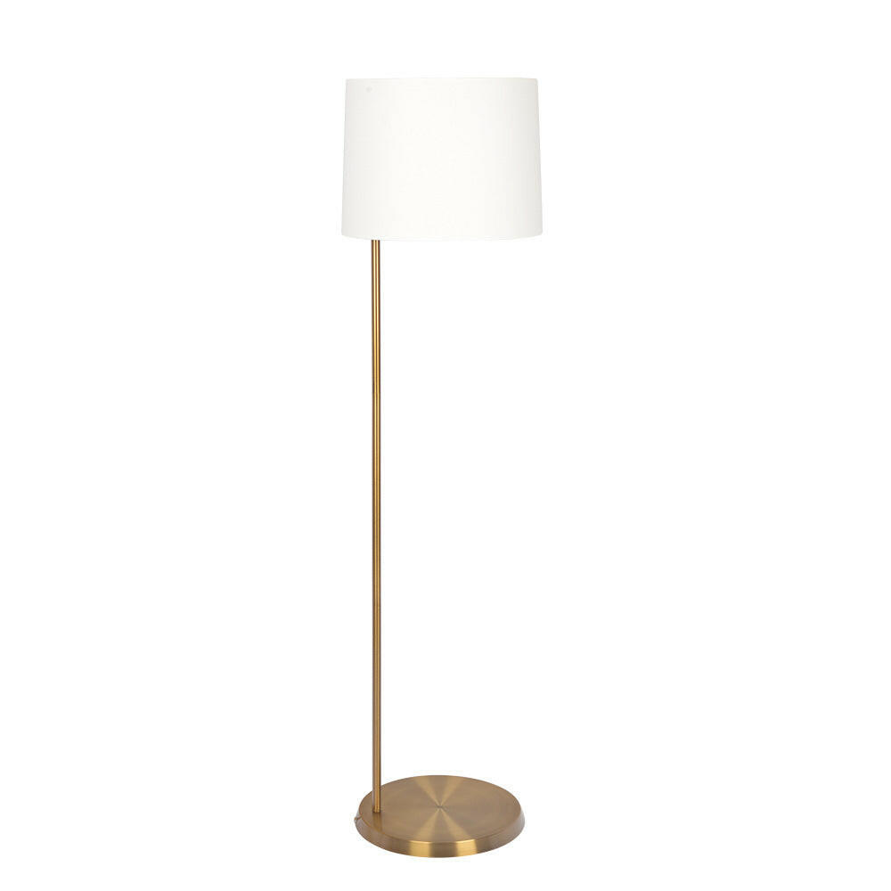 Zenith Offset Brass Base Floor Lamp with Drum-shaped Linen Shade.