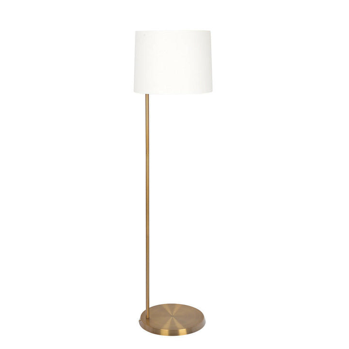 Zenith Offset Brass Base Floor Lamp with Drum-shaped Linen Shade.