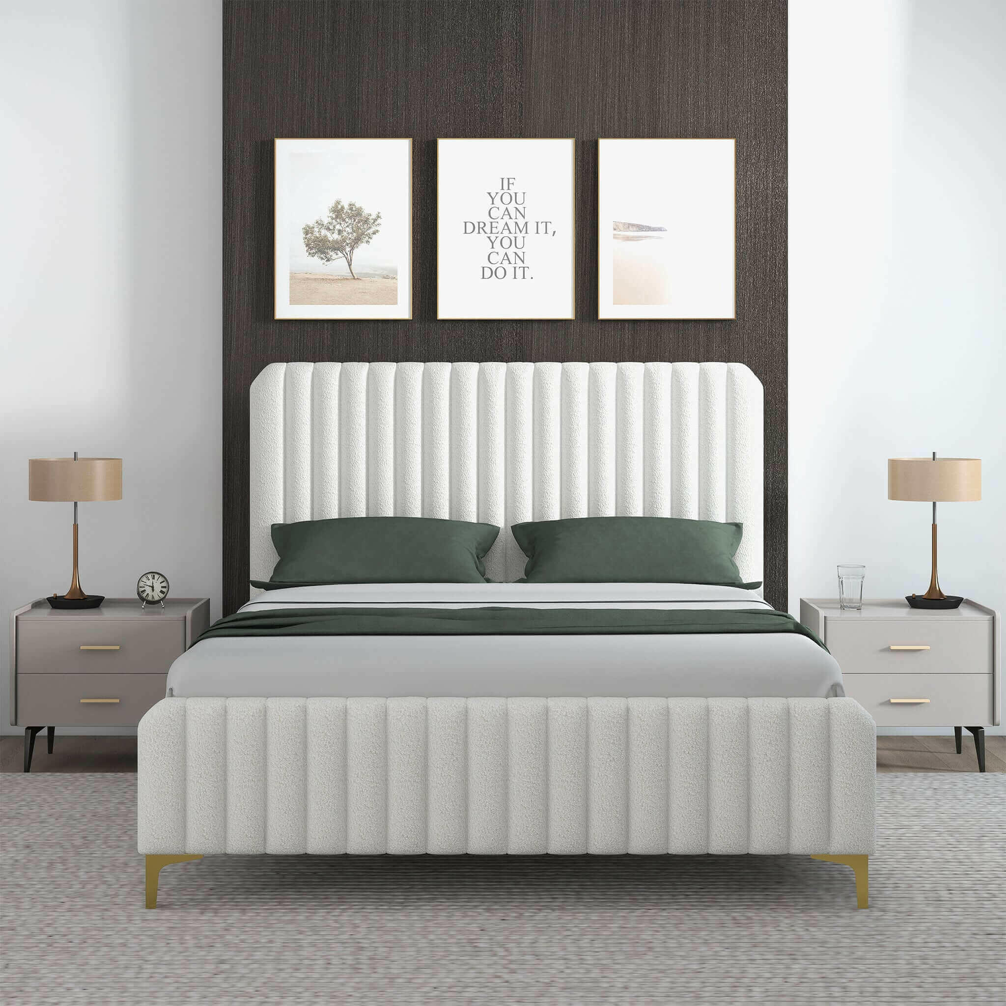 Valery Cream Boucle Queen Platform Bed.