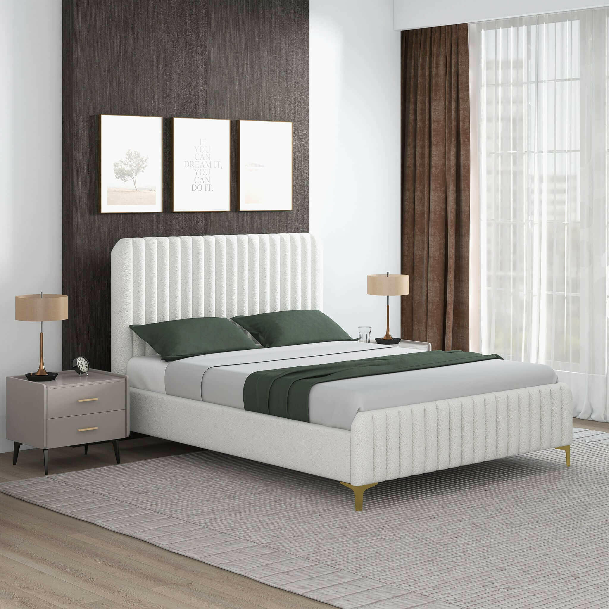 Valery Cream Boucle King Platform Bed.