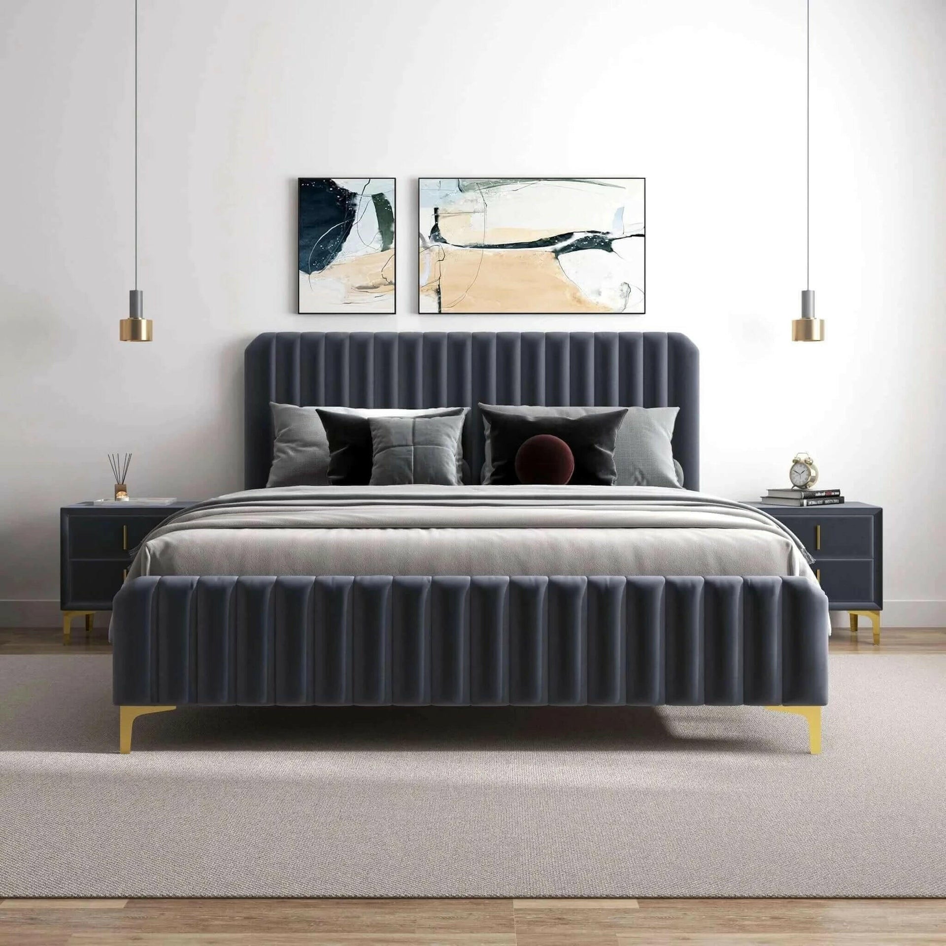 Bethany Velvet Upholstered Platform Bed Queen.