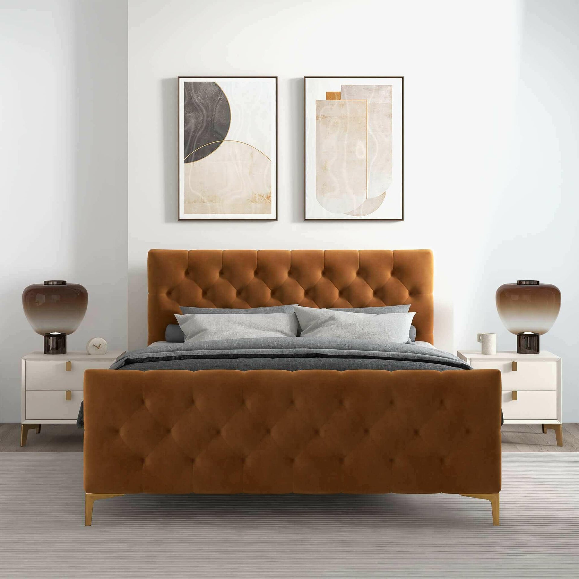 Bailey Cognac Velvet King Bed.