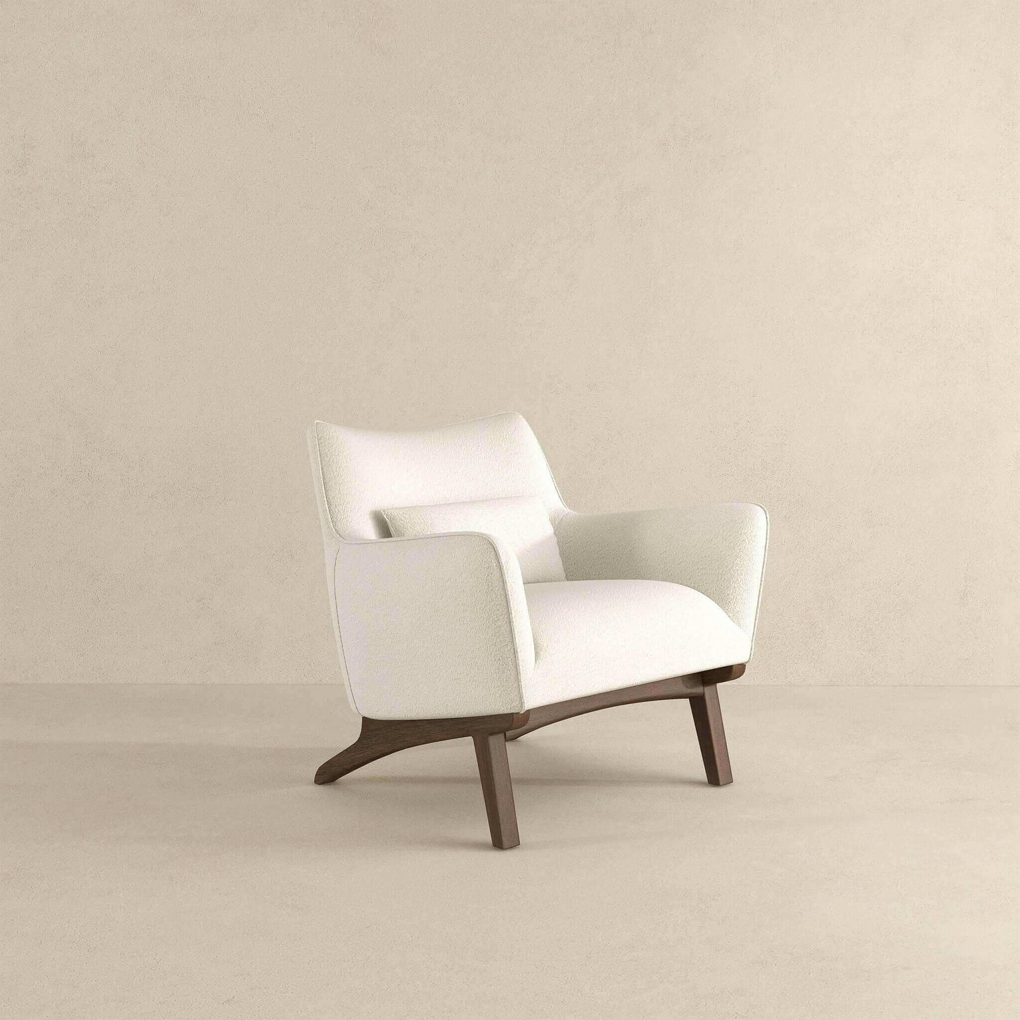 Brayden Mid Century Modern Beige Boucle Armchair.