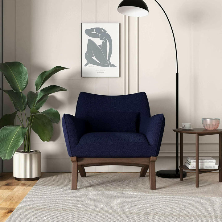 Brayden Mid Century Modern Dark Blue Boucle Armchair.