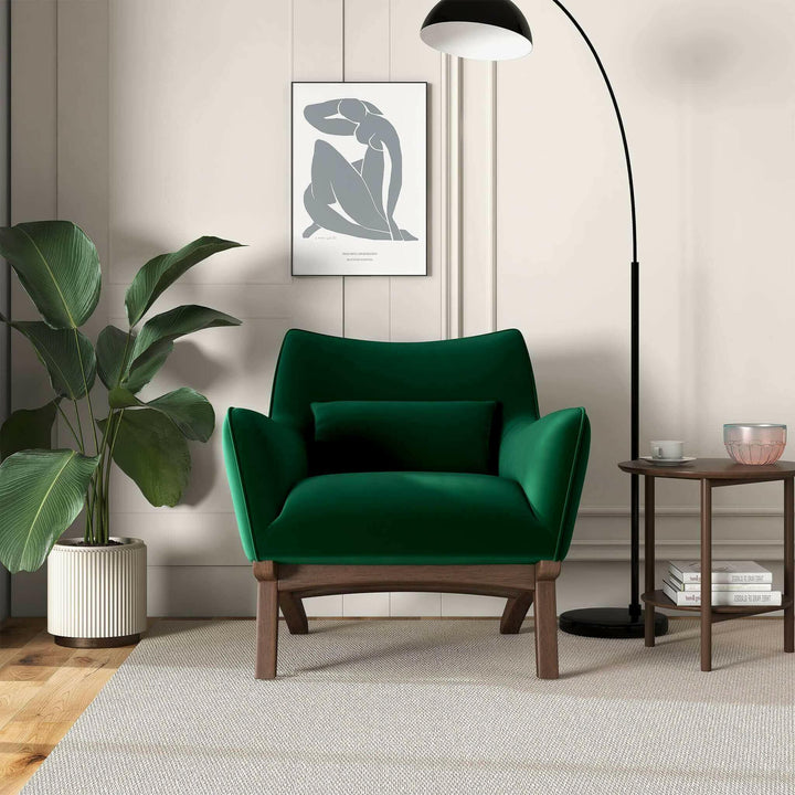 Brayden Mid Century Modern Dark Green Velvet Armchair.