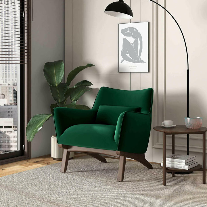 Brayden Mid Century Modern Dark Green Velvet Armchair.