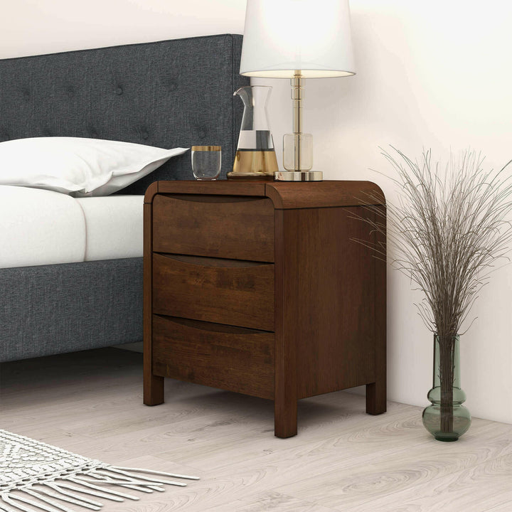 Lionel Mid Century Modern Solid Wood Nightstand 3-Drawer Bed Side Table.