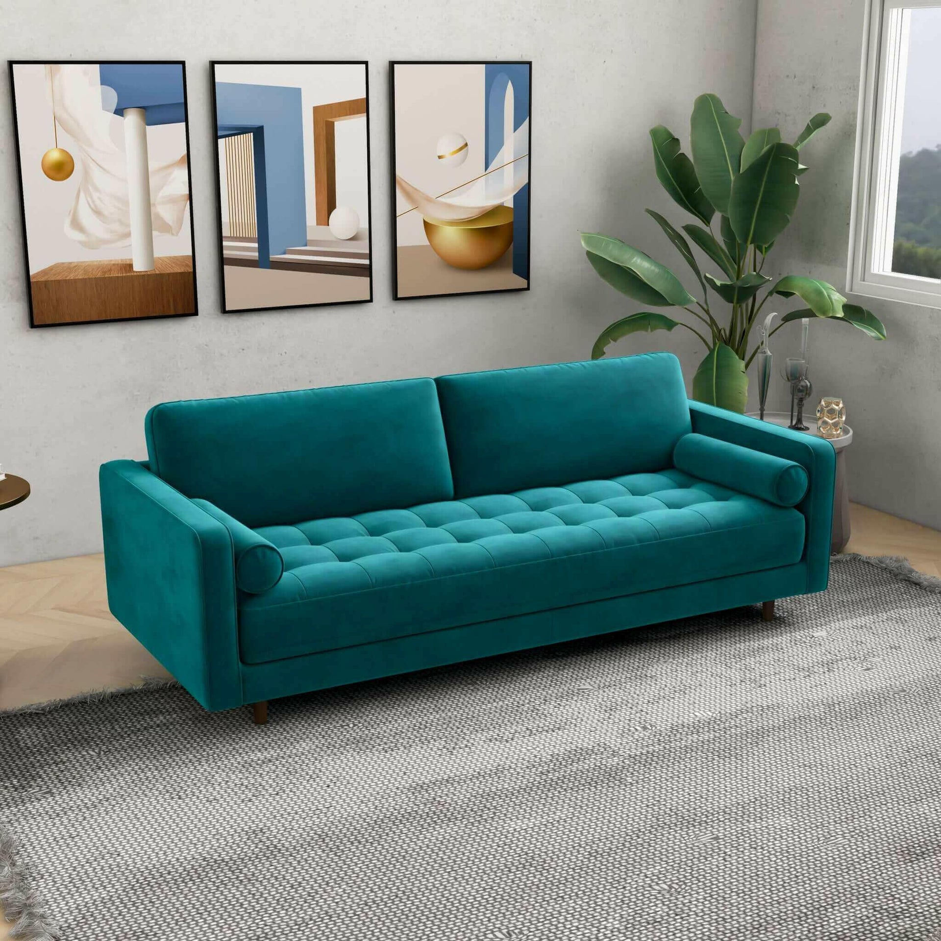 Anthony Teal Velvet Sofa.