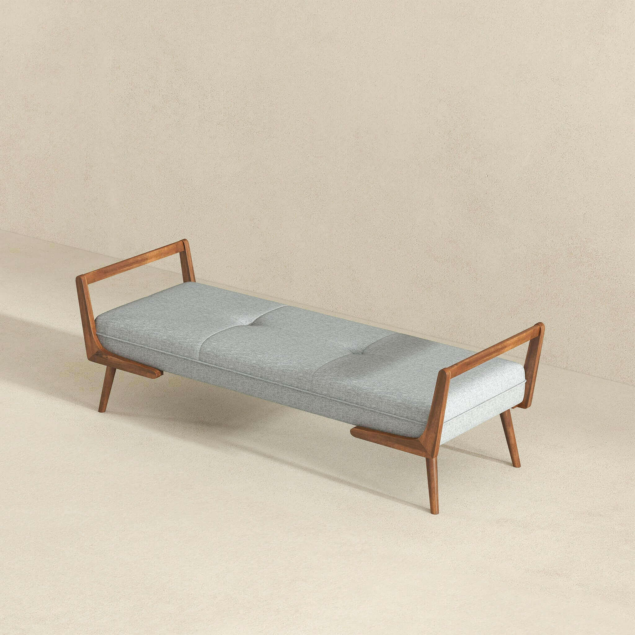 Cora Mid Century Modern Grey Fabric Bench.