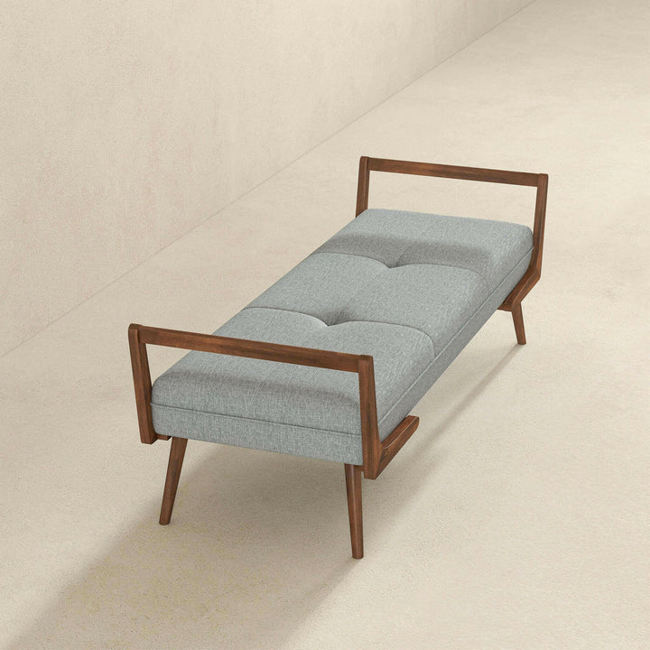 Cora Mid Century Modern Grey Fabric Bench.