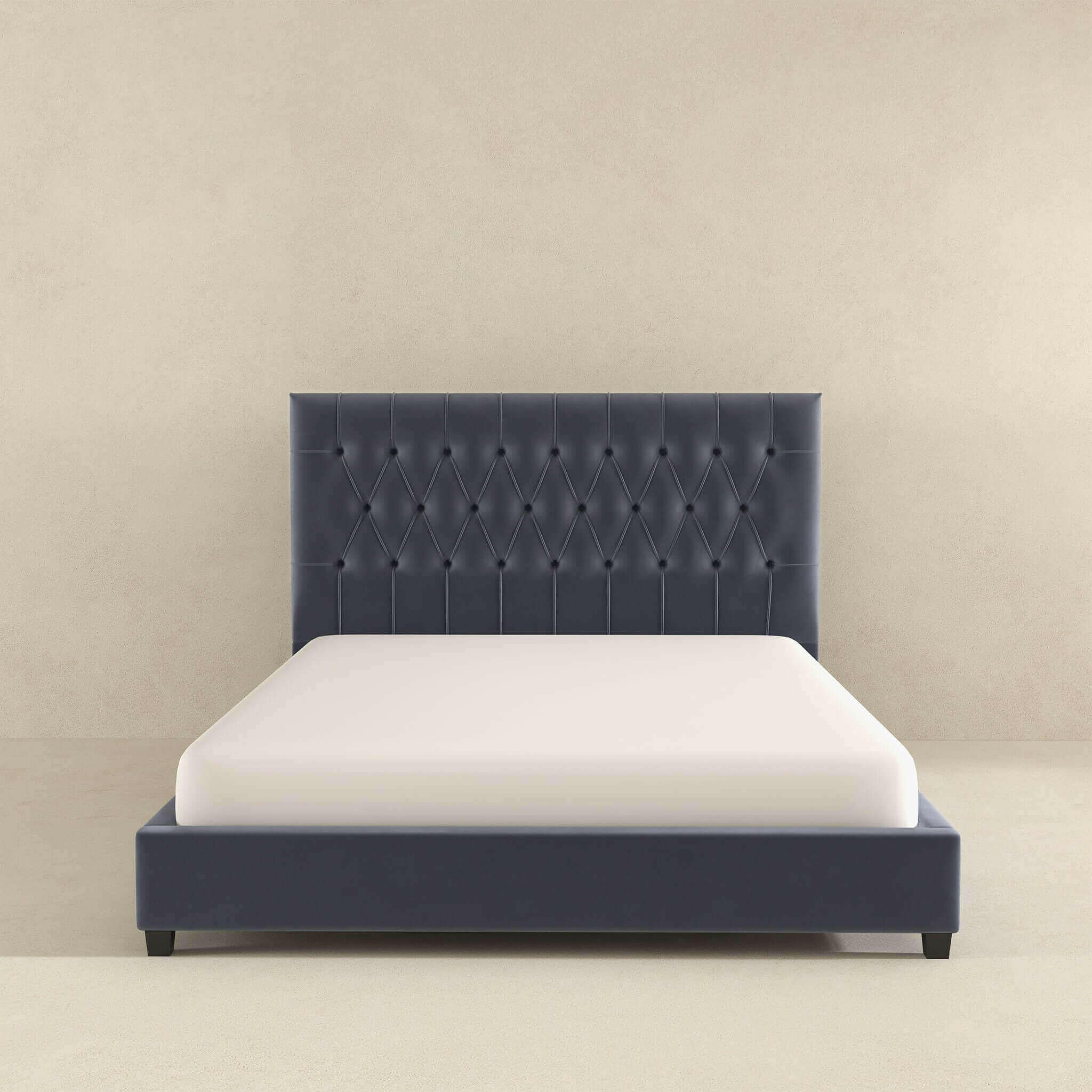 Donald Mid Century Modern Grey Velvet King Platform Bed.