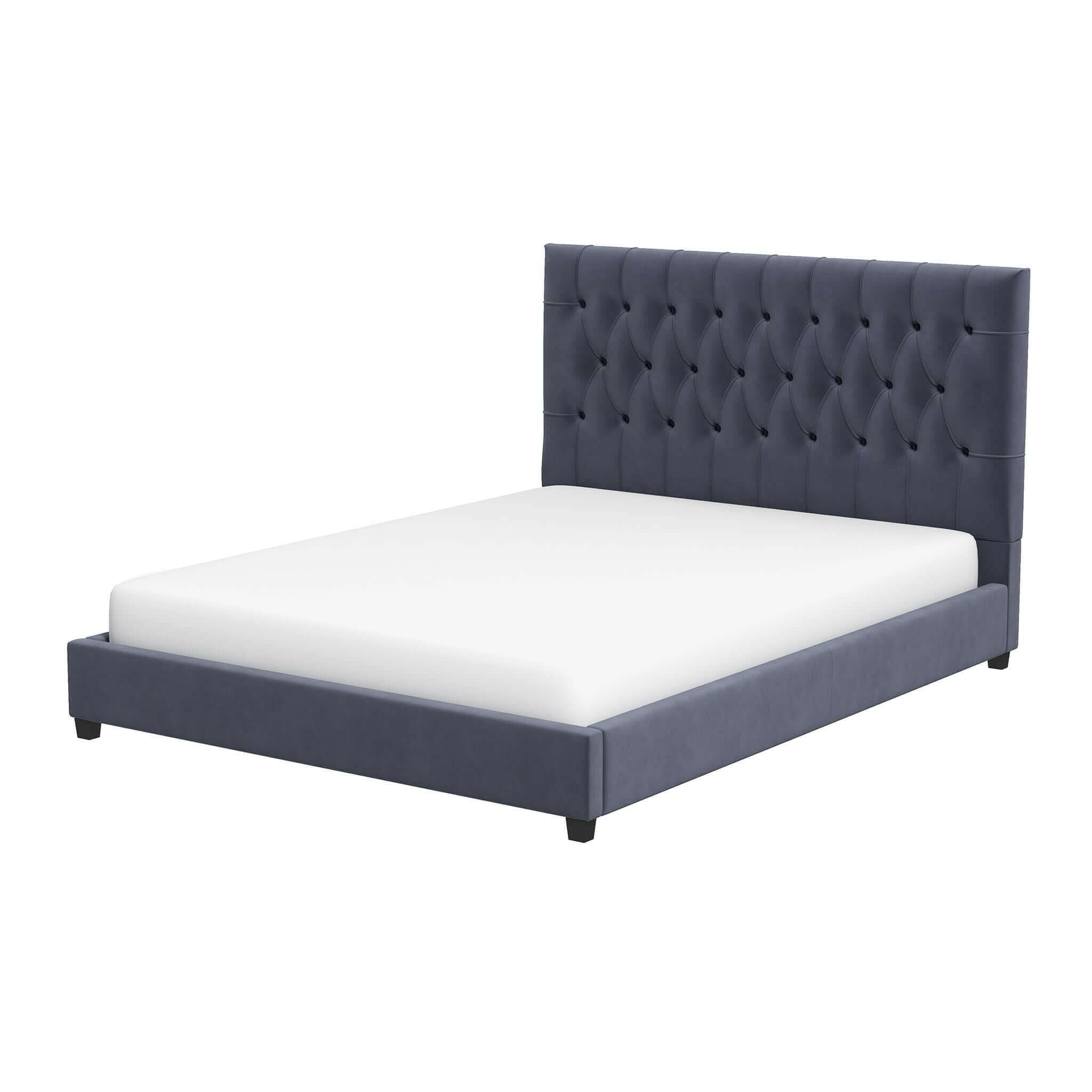 Donald Mid Century Modern Grey Velvet King Platform Bed.