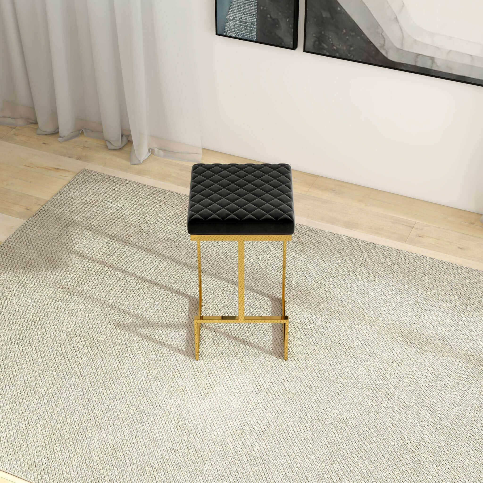 Joel Mid Century Modern Luxury Upholstered Stool.