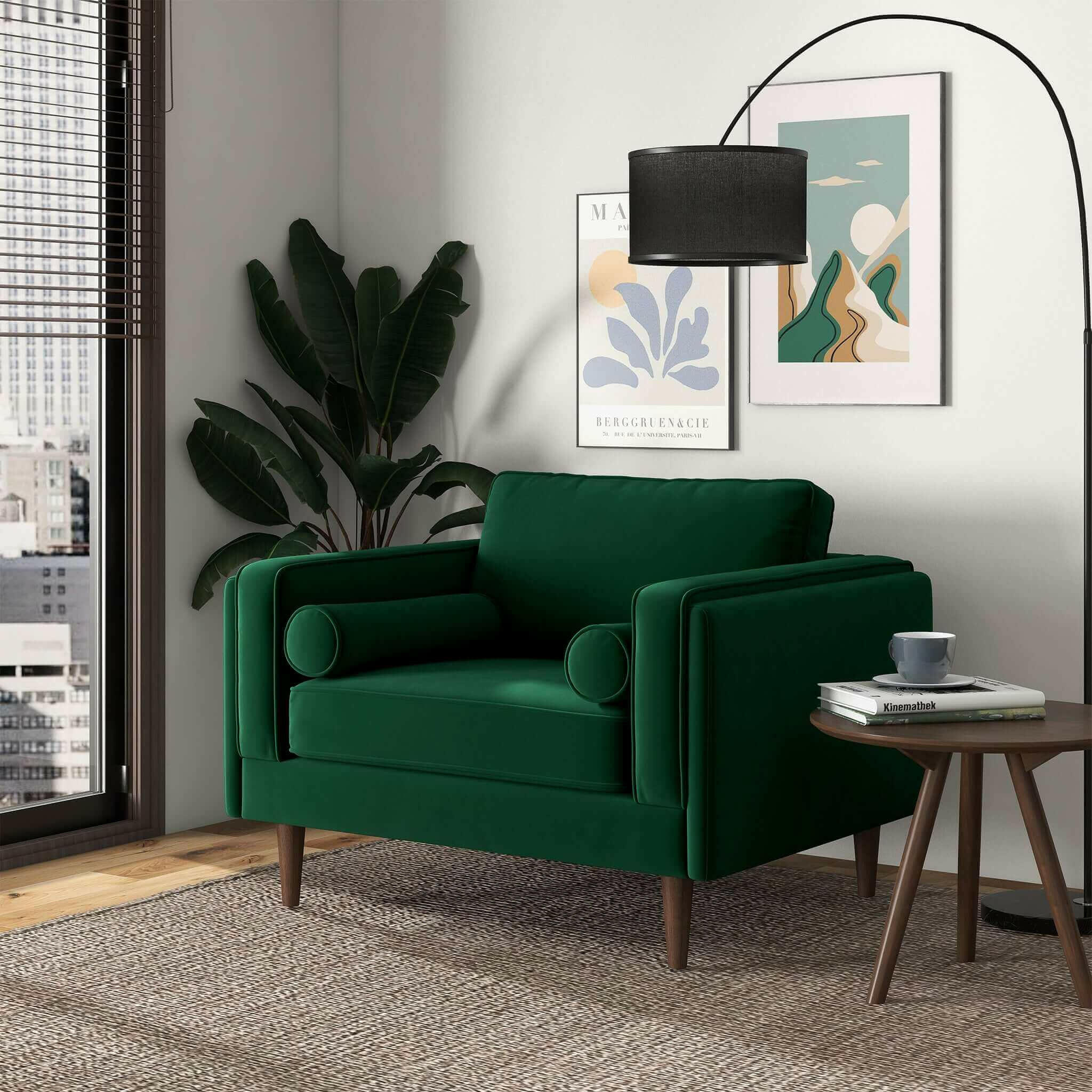 Amber Dark Green Velvet Lounge Chair.