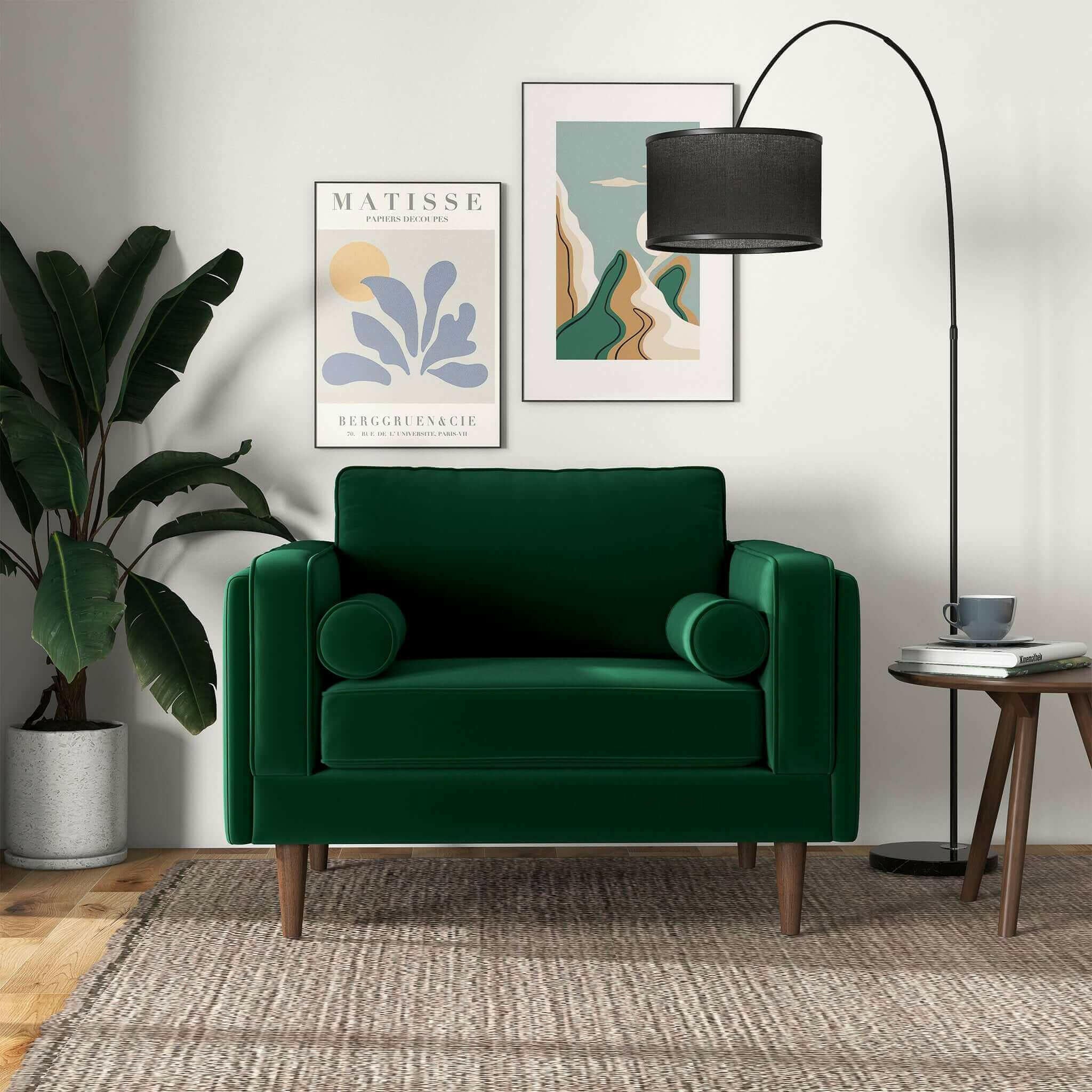 Amber Dark Green Velvet Lounge Chair.