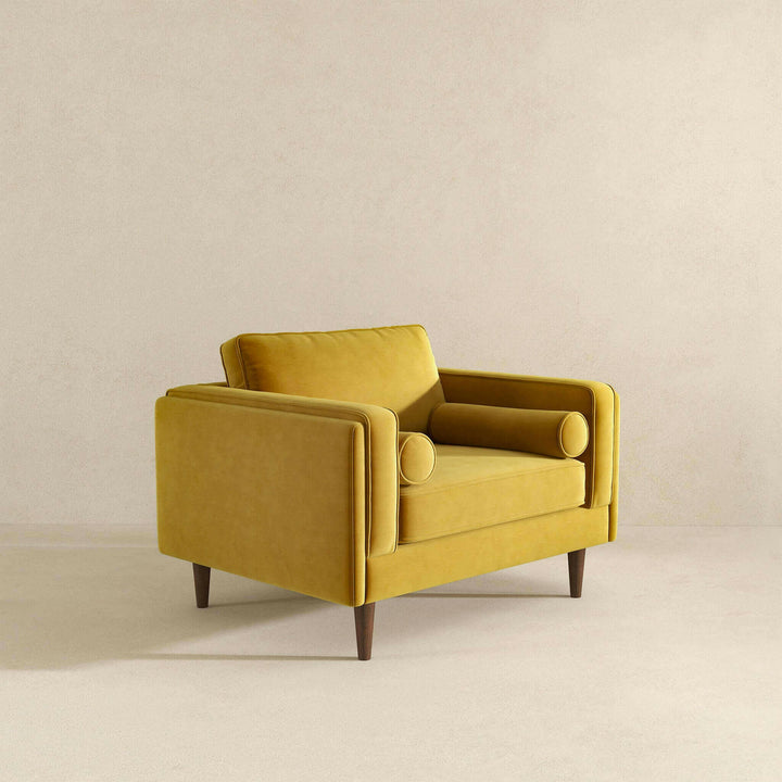 Amber Dark Yellow Velvet Lounge Chair.