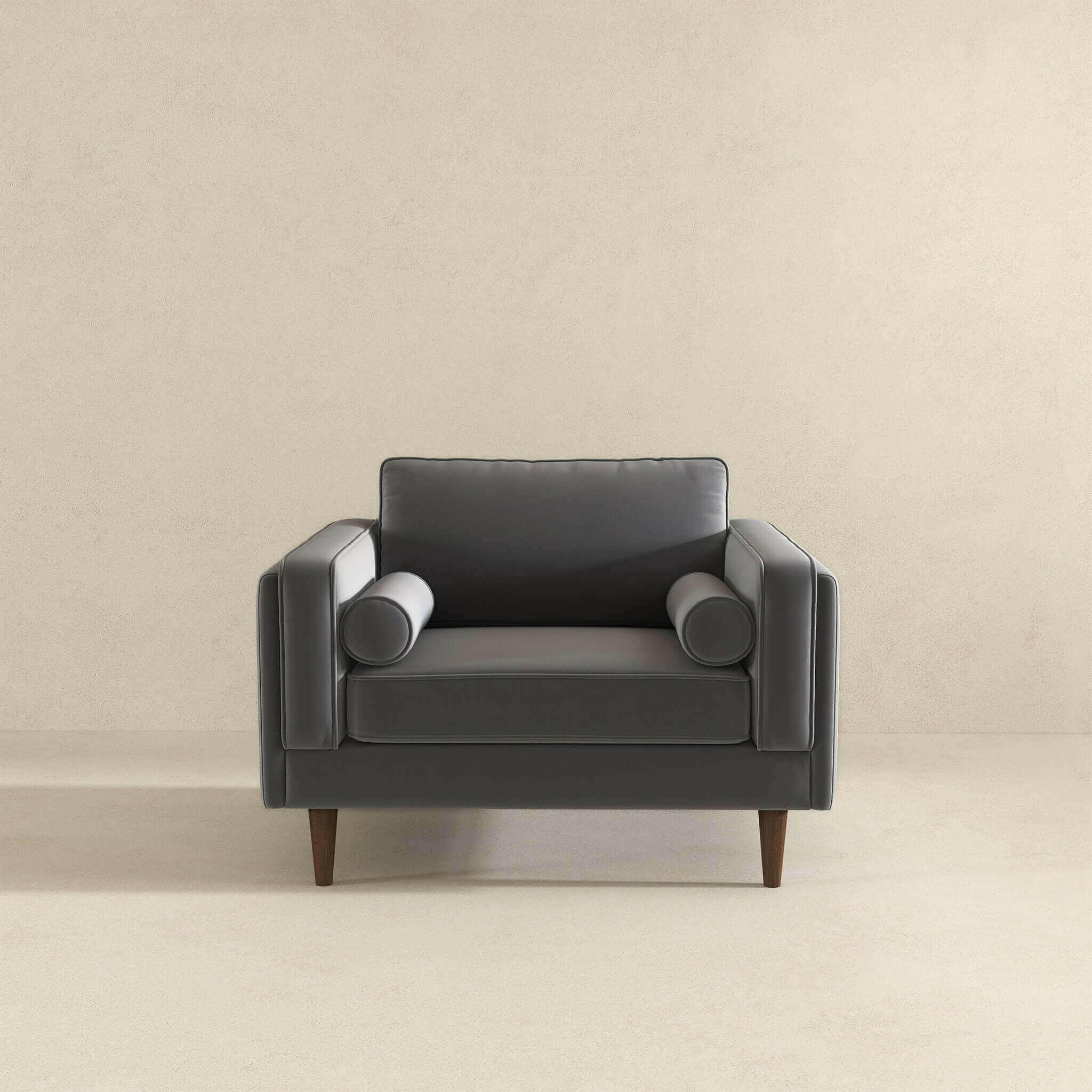 Amber Grey Velvet Lounge Chair.