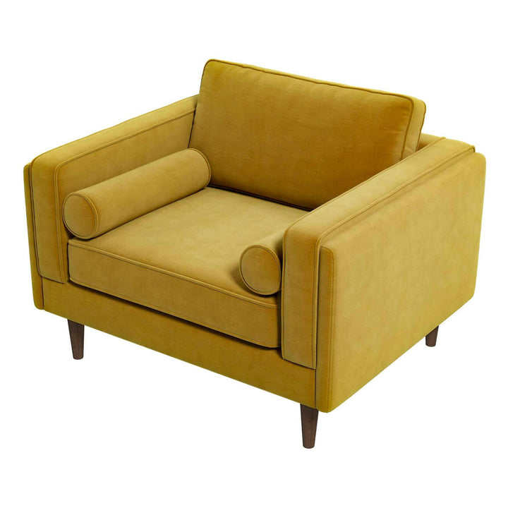 Amber Dark Yellow Velvet Lounge Chair.