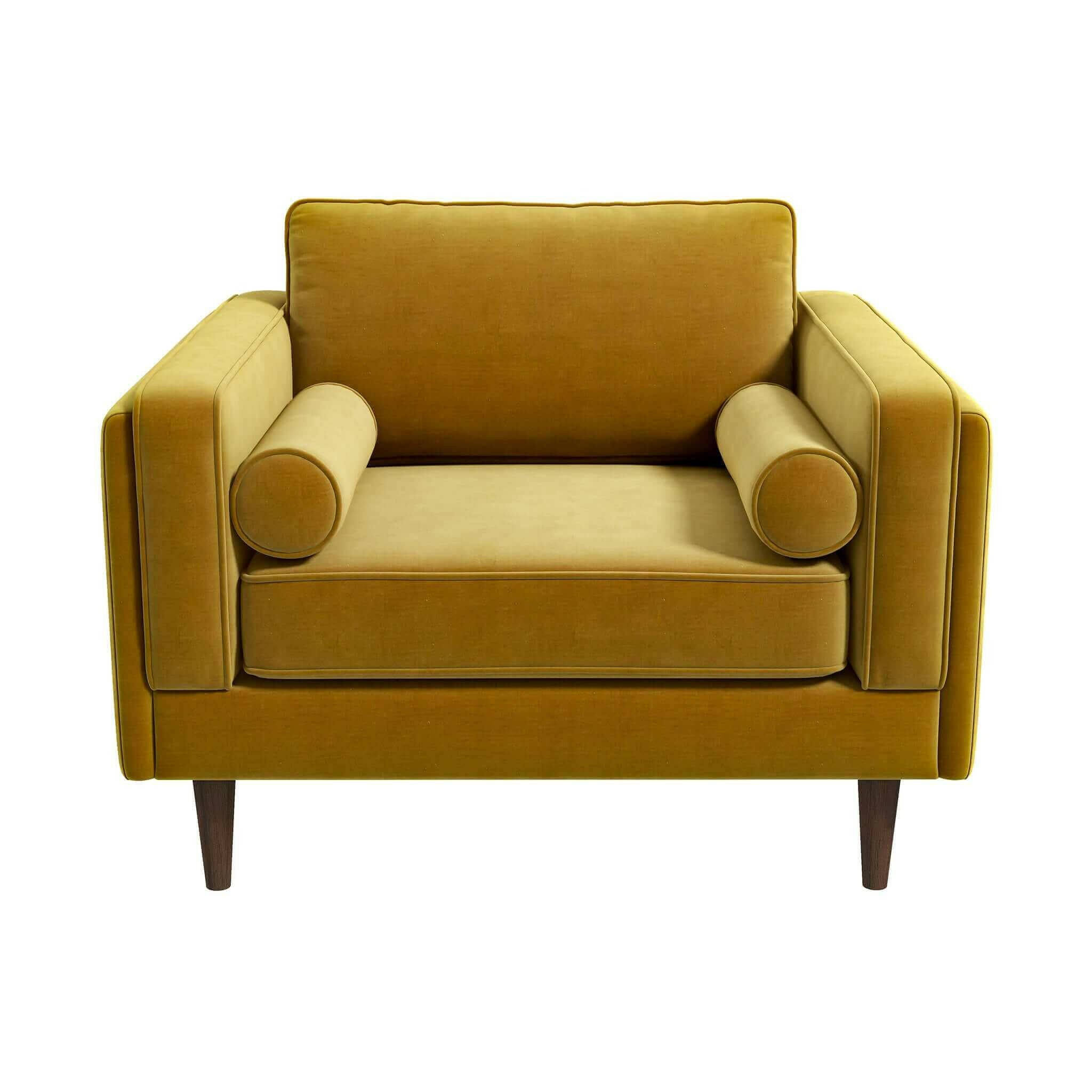 Amber Dark Yellow Velvet Lounge Chair.