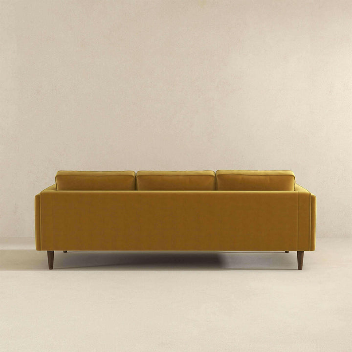 Amber Mid Century Modern Yellow Luxury Modern Velvet Sofa.