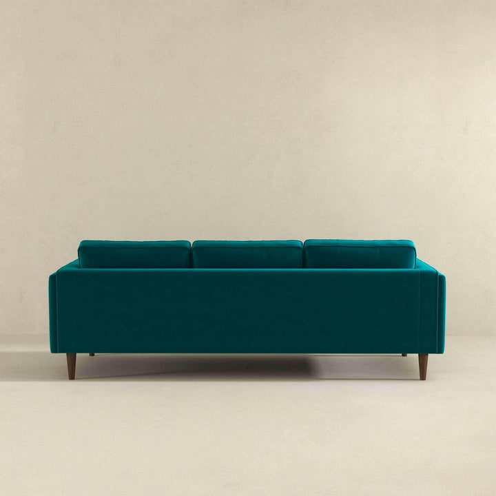 Amber Mid Century Modern Teal Luxury Modern Velvet Sofa.