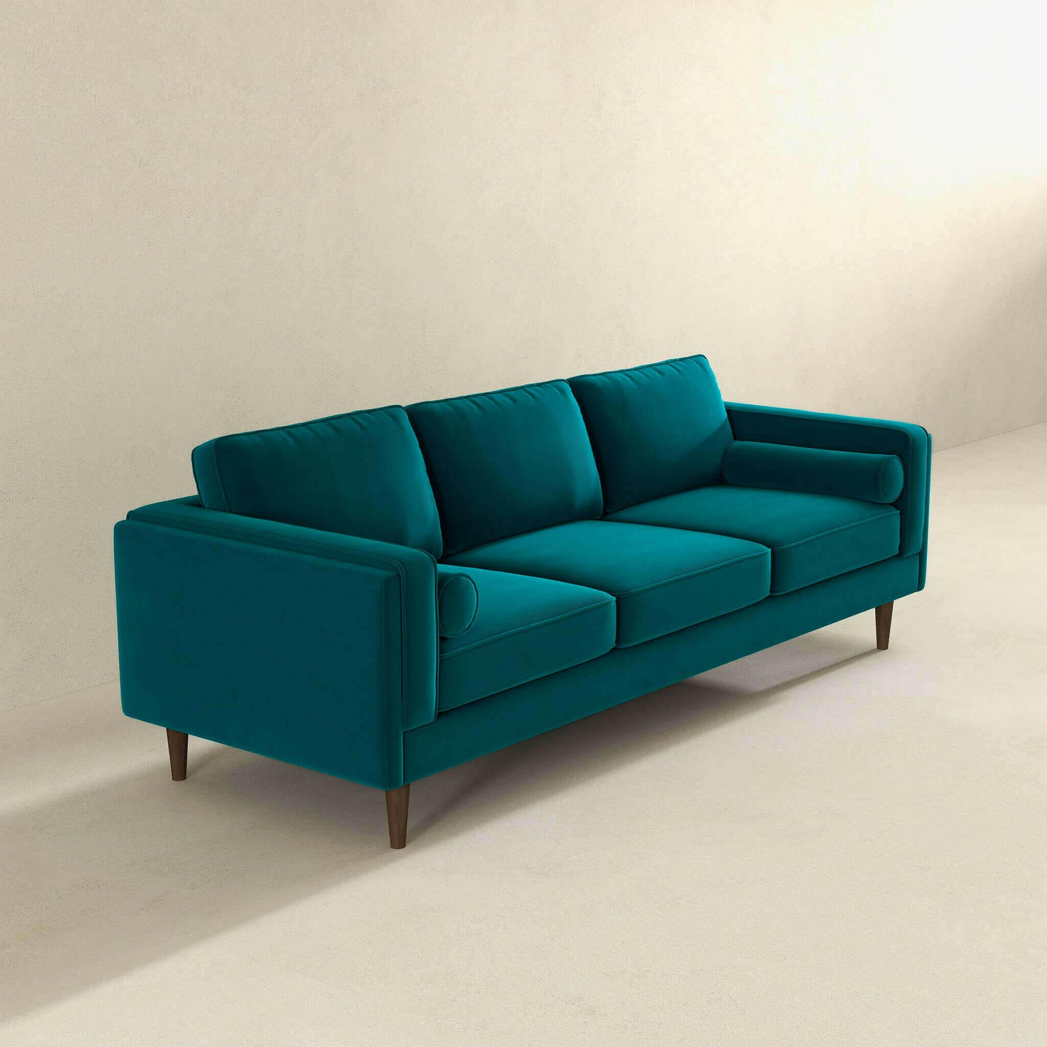 Amber Mid Century Modern Teal Luxury Modern Velvet Sofa.