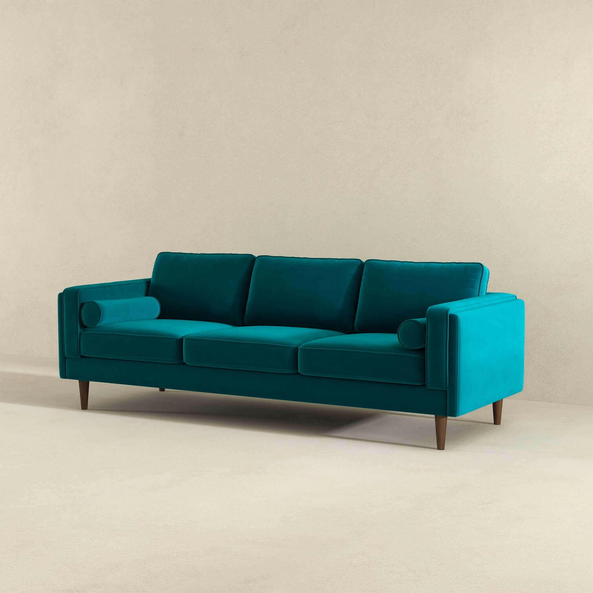 Amber Mid Century Modern Teal Luxury Modern Velvet Sofa.