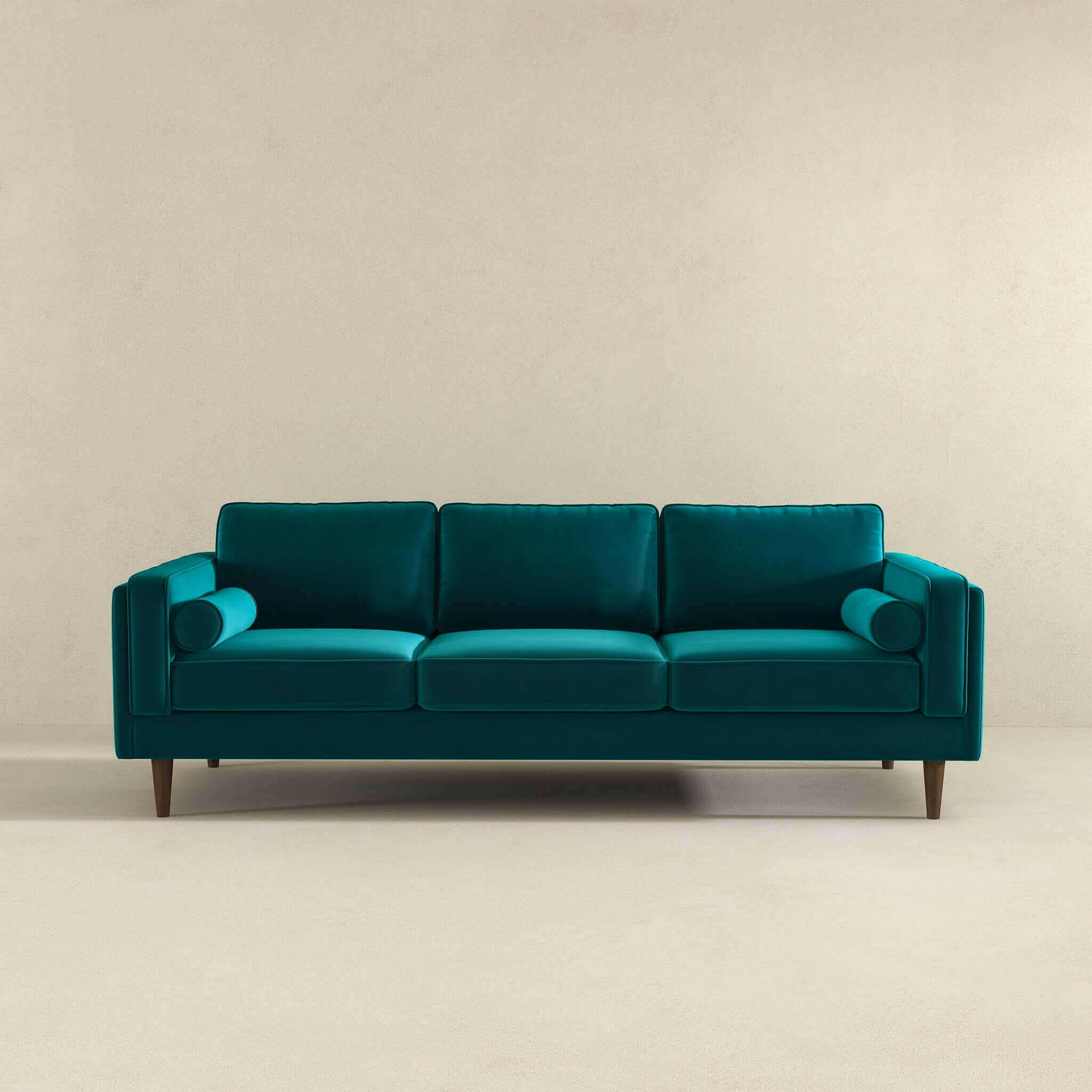 Amber Mid Century Modern Teal Luxury Modern Velvet Sofa.