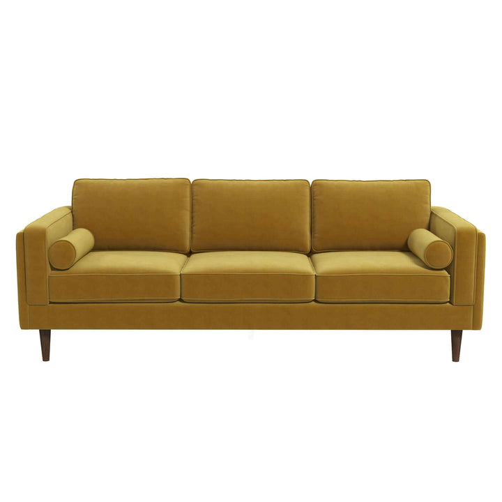 Amber Mid Century Modern Yellow Luxury Modern Velvet Sofa.