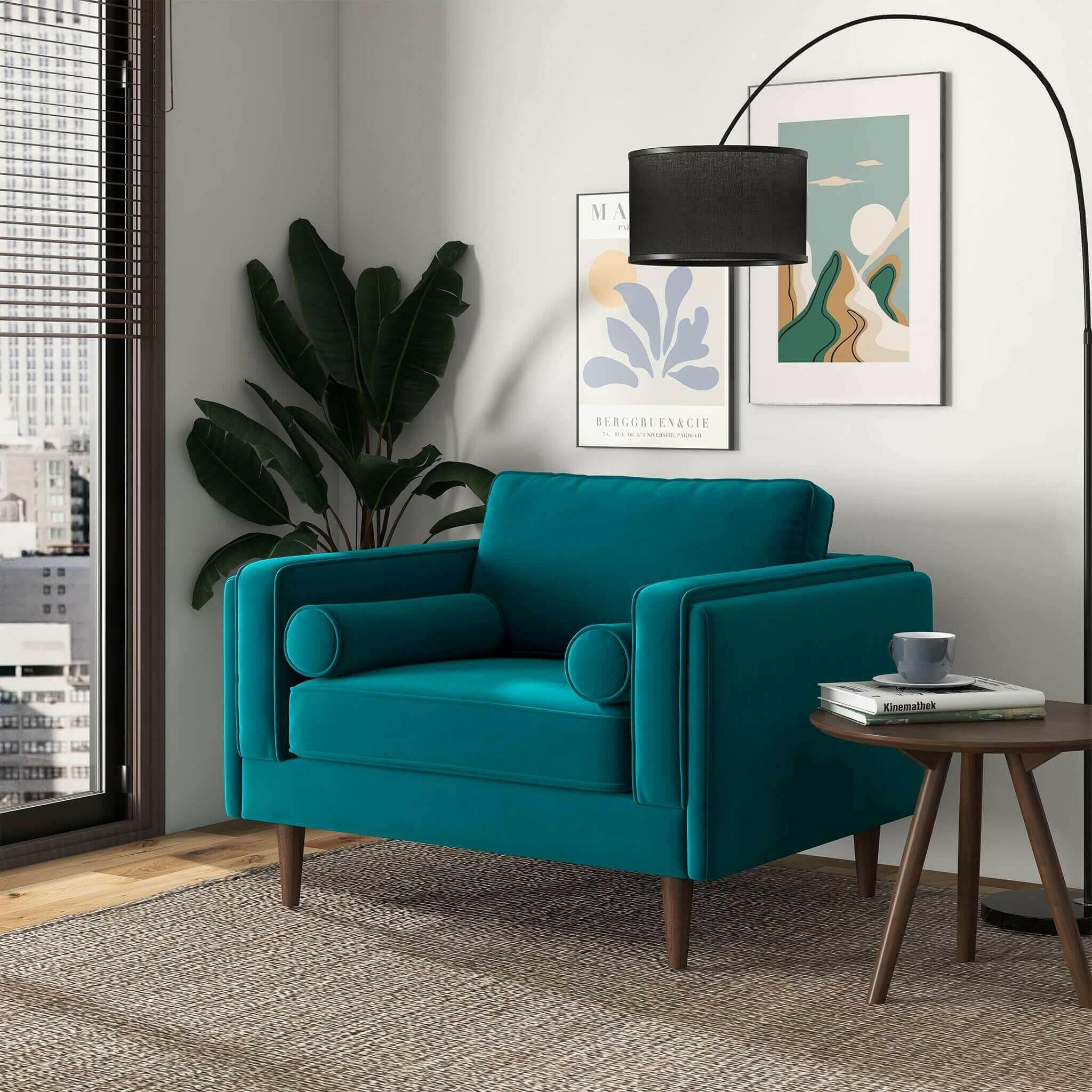 Amber Teal Velvet Lounge Chair.