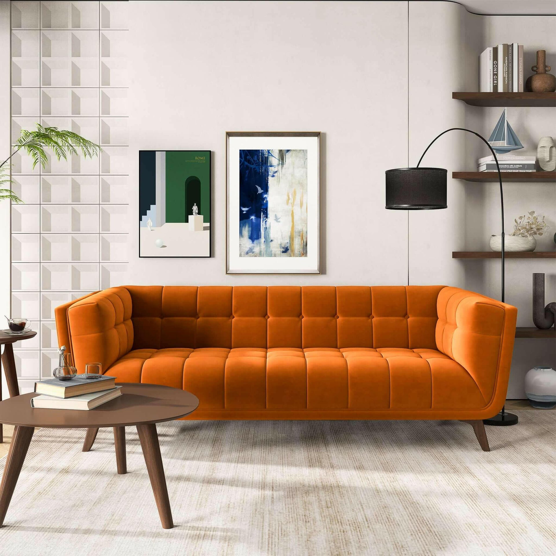 Addison Large Burnt-Orange Velvet Sofa.