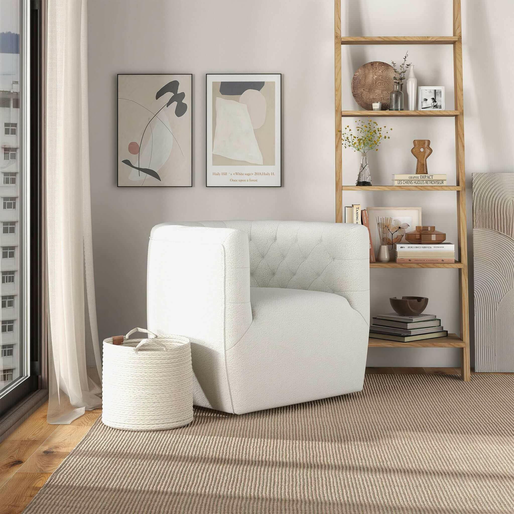 Delaney Cream Boucle Swivel Chair.