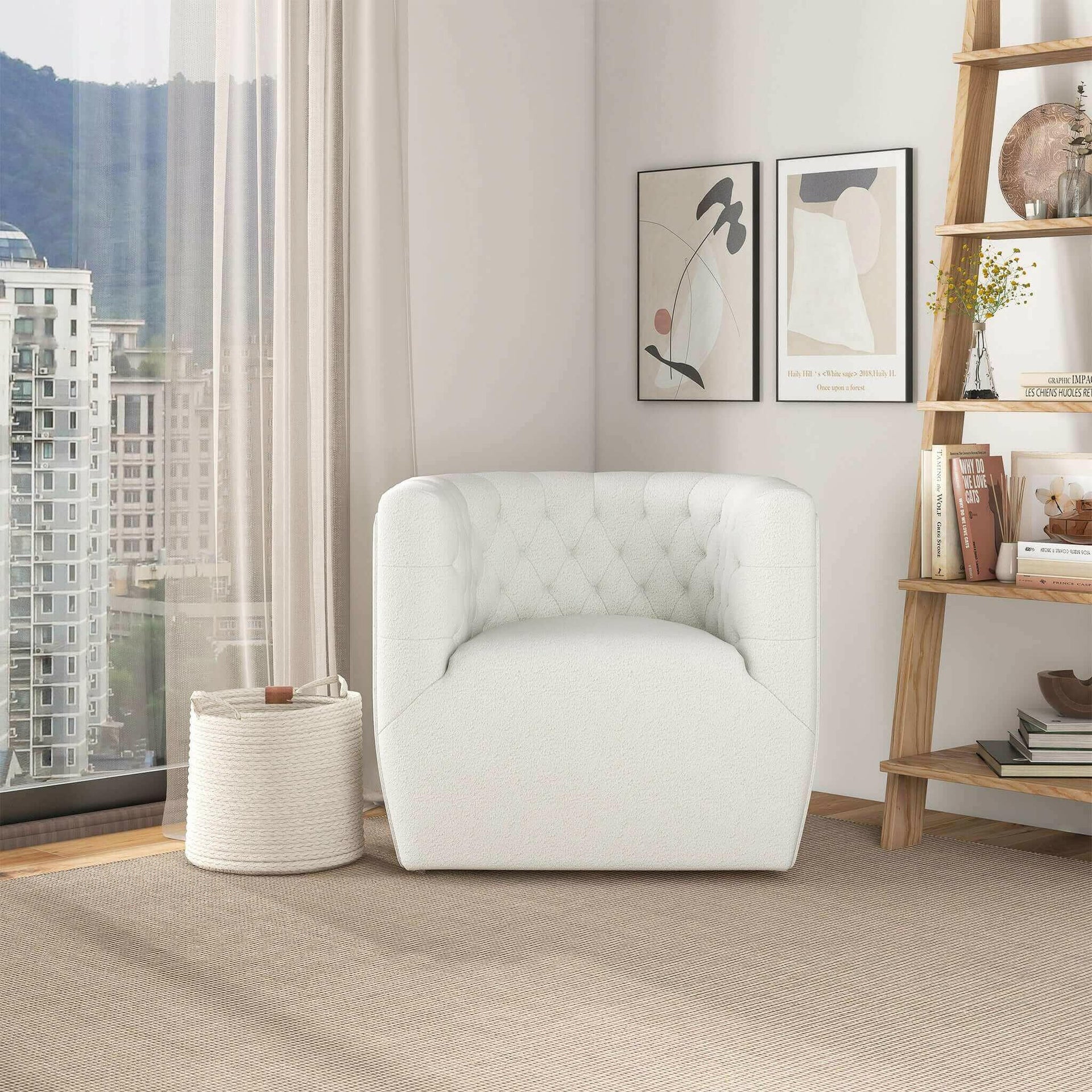 Delaney Cream Boucle Swivel Chair.