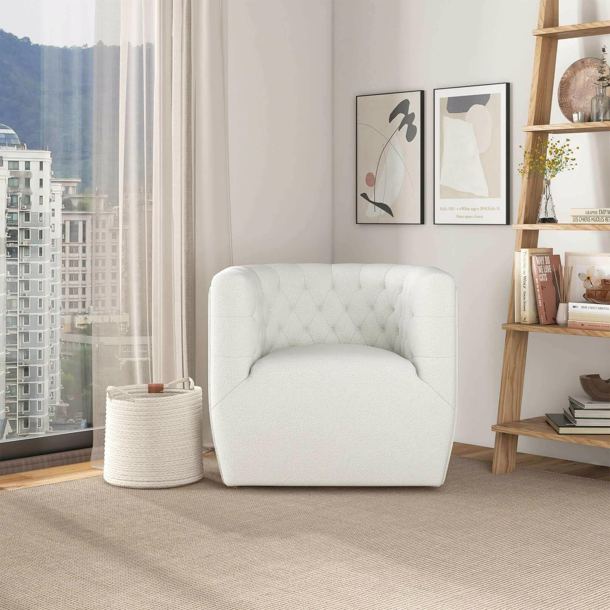 Delaney Cream Boucle Swivel Chair.