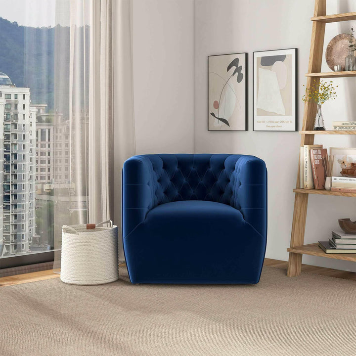 Delaney Dark Blue Velvet Swivel Chair.