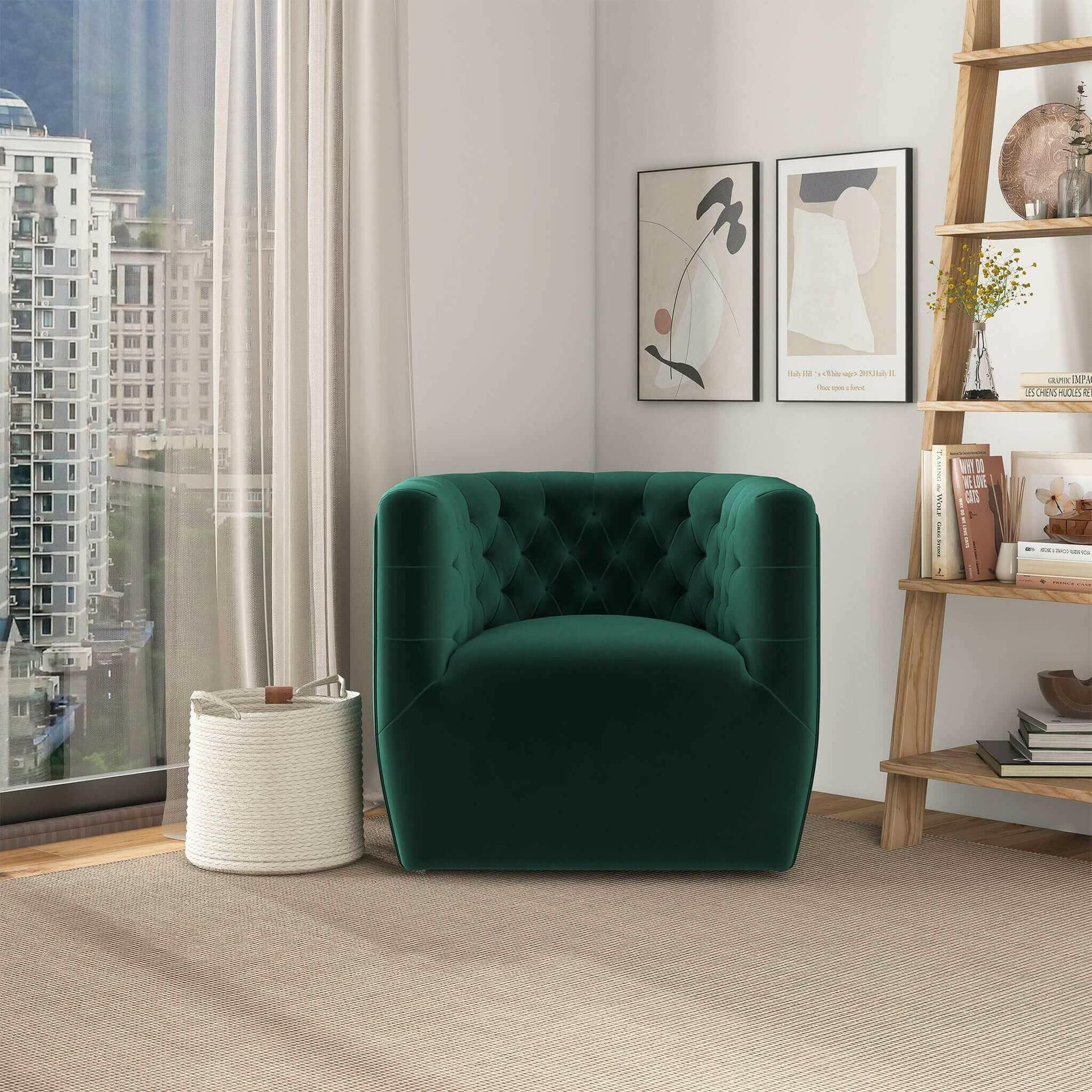 Delaney Green Velvet Swivel Chair.