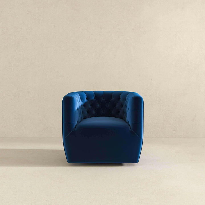 Delaney Dark Blue Velvet Swivel Chair.