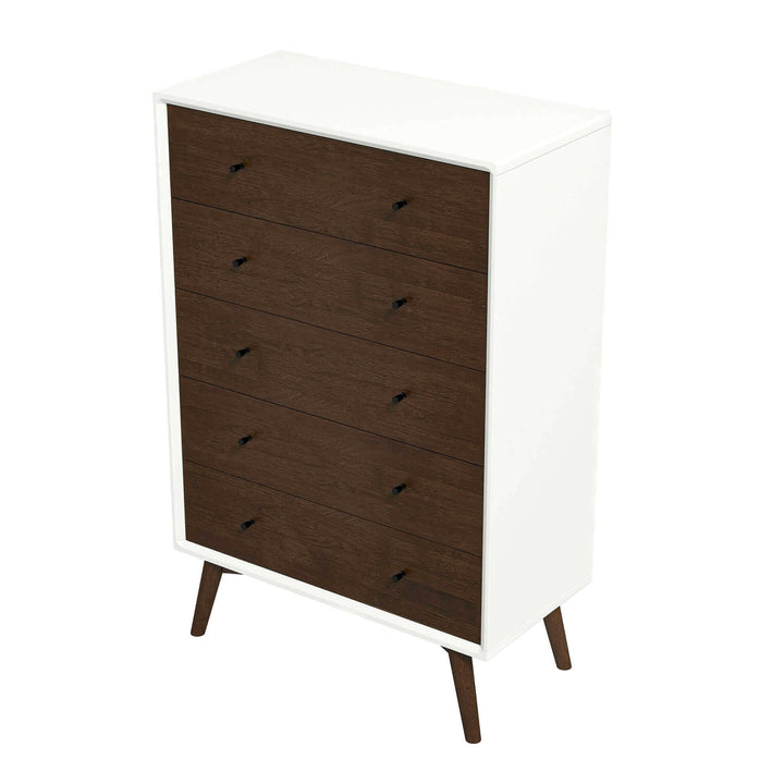 Caroline Mid Century Modern Solid Wood White Dresser 5-Drawer.