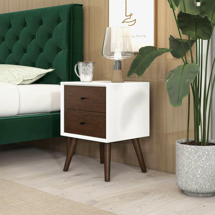 Caroline Mid Century Modern Style White Night Stand 2-Drawer.